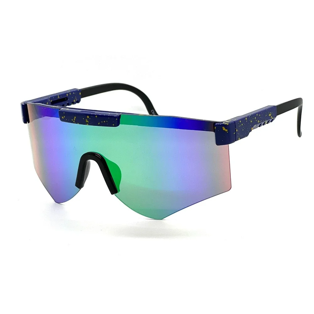 Mirrored Shield Sunglasses Blue Green Mirror Lens Splatter Paint Sporty Men Ski‎